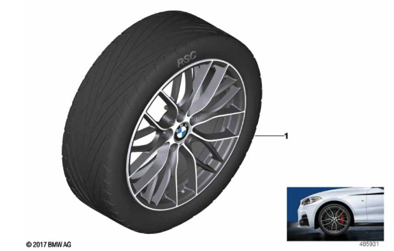 BMW Genuine F20 F21 F22 F23 M Performance 19" Alloy Wheels & Tyres Style 405M - 36112287875