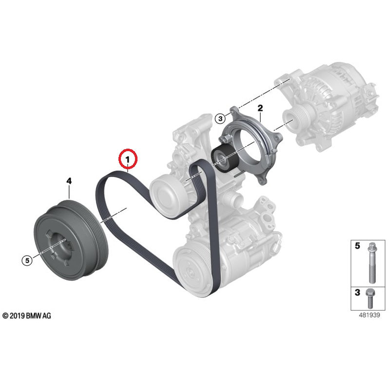 Genuine BMW B38 B46 B48 Fan Belt - 11285B32CE4