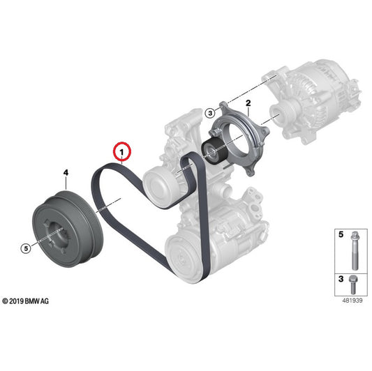 Genuine BMW B38 B46 B48 Fan Belt - 11285B32CE4